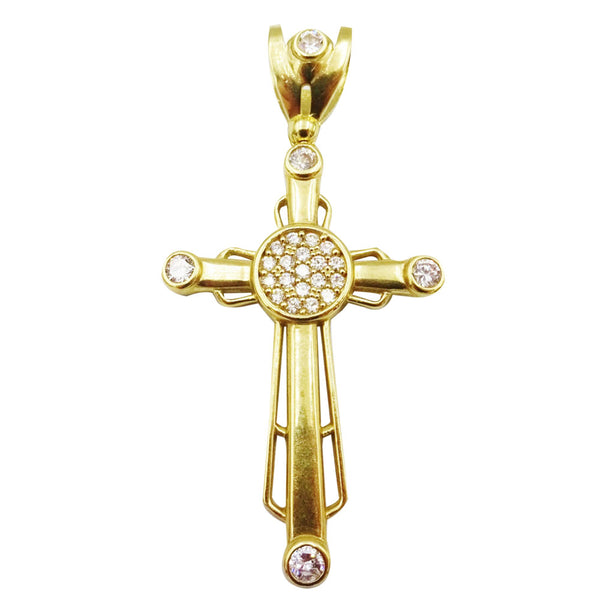 9ct Yellow Gold Round Cut CZ Set Large Sleek Finish Cross 8.1g 52mm 35mm - Richard Miles Jewellers