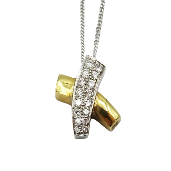 18ct Cross Pendant & Chain White & Yellow Gold Diamond 0.35ct Set - Richard Miles Jewellers