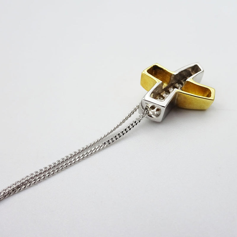 18ct Cross Pendant & Chain White & Yellow Gold Diamond 0.35ct Set - Richard Miles Jewellers