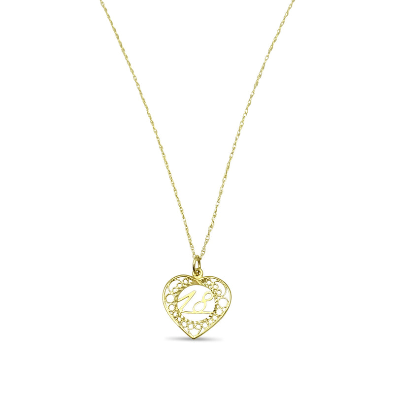 9ct Yellow Gold Chain with '18' Heart Pendant Chain Necklace 18"