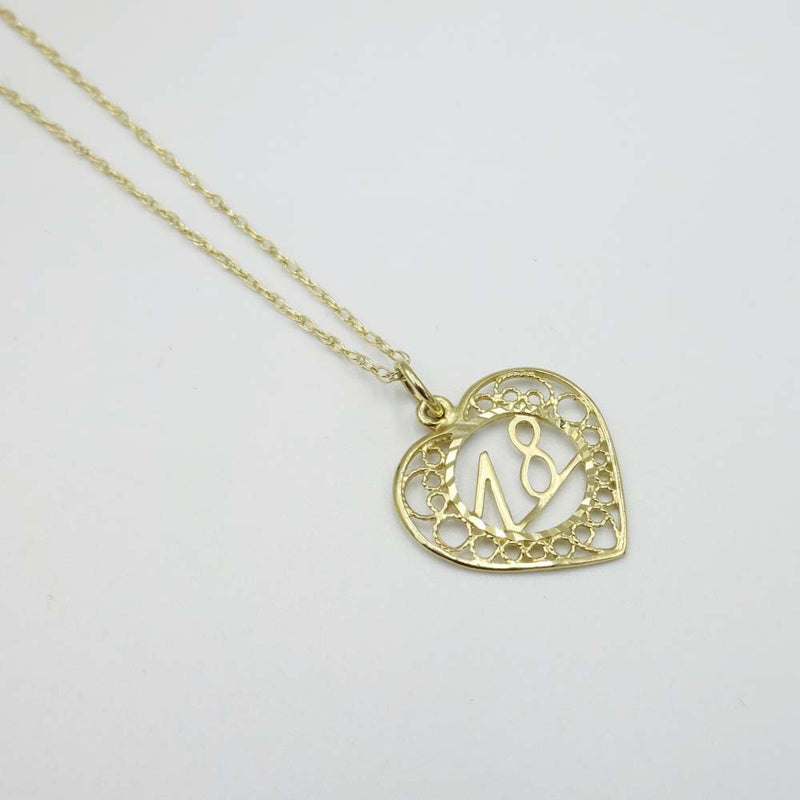 9ct Yellow Gold Chain with '18' Heart Pendant Chain Necklace 18"