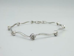 9ct White Gold Ladies Heart 375 0.07ct Diamond  Bracelet 7inch 4.5g 4.2mm - Richard Miles Jewellers