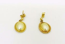 9ct Yellow Gold 375 Ladies Fancy Oval Synthetic Pearl Earrings 1.8g - Richard Miles Jewellers