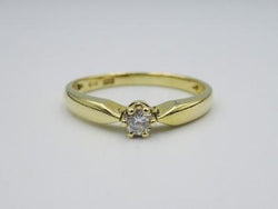14ct Gold Ladies Single Stone Round Diamond Ring 0.10ct 2.0g Size O - Richard Miles Jewellers