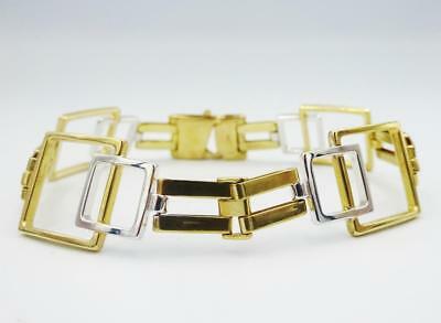 9ct Yellow White Gold Fancy Ladies Square Design Bracelet 7inch 13.9g - Richard Miles Jewellers