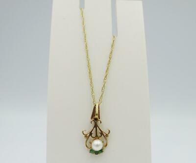 9ct Yellow Gold Emerald Cultured Pearl Fancy Ladies Fine Necklace 1.4g 18inch - Richard Miles Jewellers