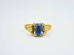 18ct Yellow Gold Ladies Vintage Fancy Blue Topaz Ring 2g K1/2 6.9mm - Richard Miles Jewellers