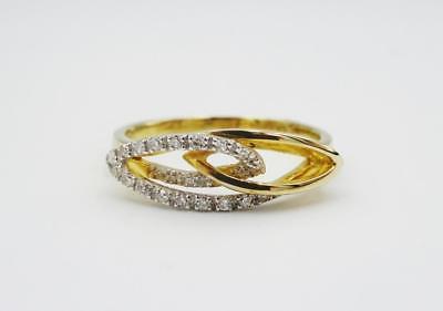 9ct Yellow White Gold Fancy 0.10ct Diamond Cross Over Marquise Ring Size M 2g - Richard Miles Jewellers