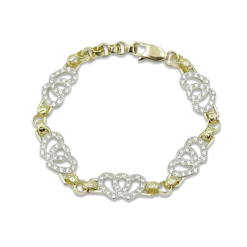 9ct Yellow Gold Cubic Zirconia Heart Bracelet 7"