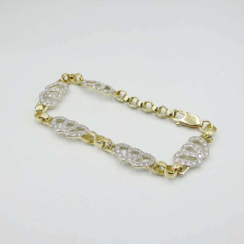 9ct Yellow Gold Cubic Zirconia Heart Bracelet 7"