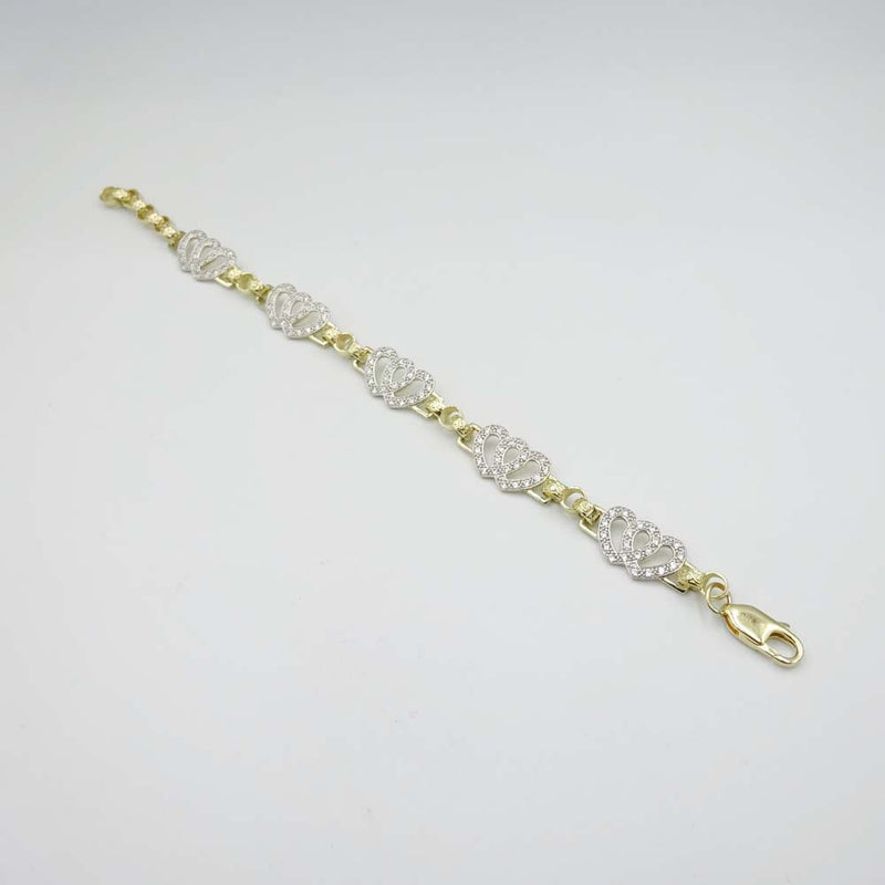 9ct Yellow Gold Cubic Zirconia Heart Bracelet 7"