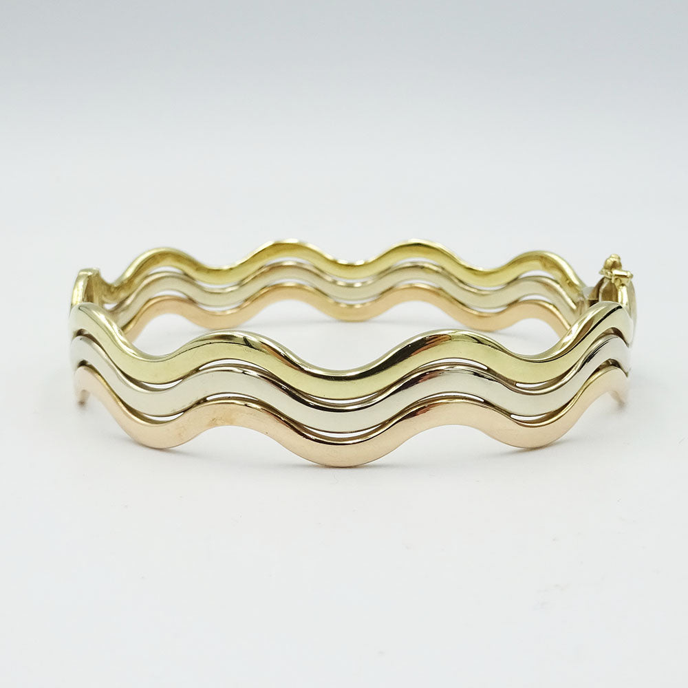 9ct 3 Colour Gold Triple Wave Bangle 20.5g | Richard Miles – Richard ...