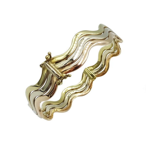 9ct 3 Colour Gold Triple Wave Bangle 20.5g - Richard Miles Jewellers