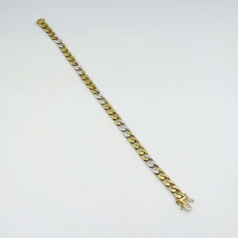 9ct Yellow Gold Matte 2 Colour Diamond Set Curb Bracelet 8" 0.40ct