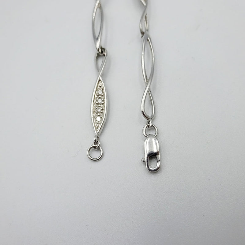9ct White Gold 0.16ct Diamond Infinity Sign Fancy Ladies Bracelet 7.5inch - Richard Miles Jewellers