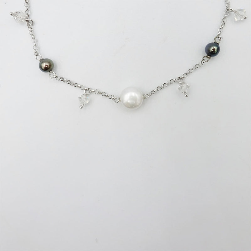 14ct White Gold Fresh Water Pearl & Crystal Unique Ladies Bracelet 7.5inch - Richard Miles Jewellers