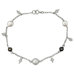14ct White Gold Fresh Water Pearl & Crystal Unique Ladies Bracelet 7.5inch - Richard Miles Jewellers