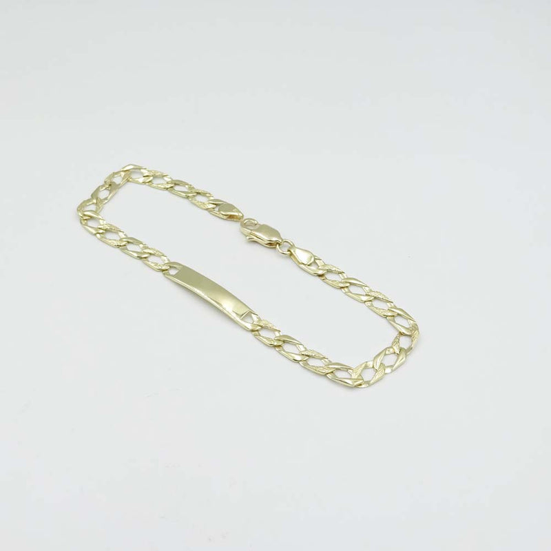 9ct Yellow Gold Patterned Curb Chain ID Bracelet 7.5"