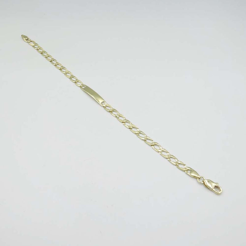 9ct Yellow Gold Patterned Curb Chain ID Bracelet 7.5"