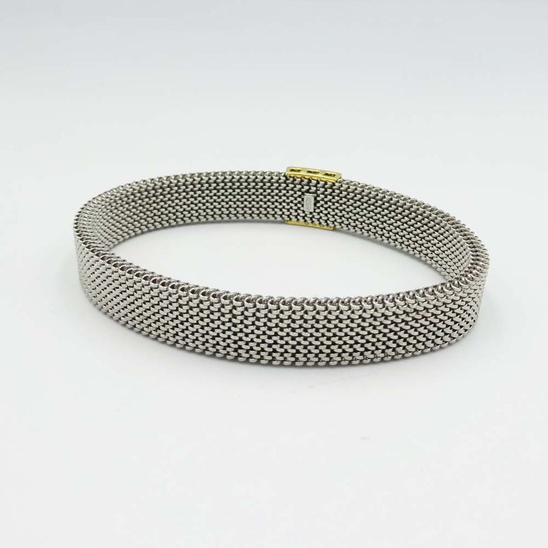 Stainless Steel Expander Bracelet With 18ct Yellow Gold & Diamond Plaque 6"