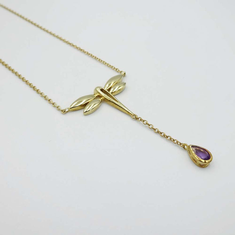 9ct Yellow Gold Amethyst Dragonfly Necklace 16"