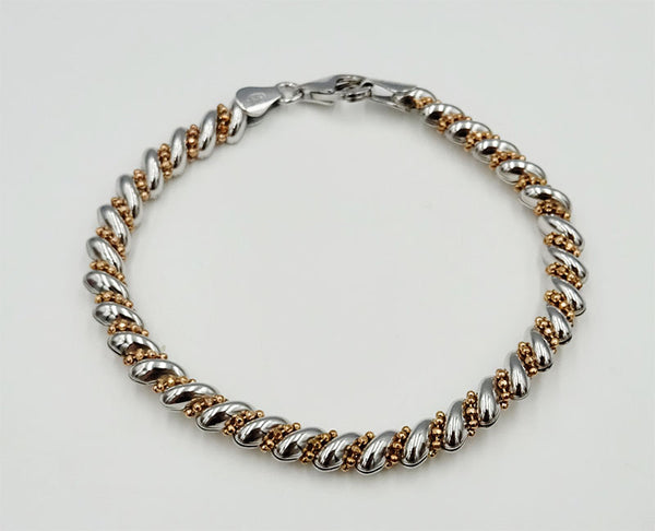 Real Effect Ladies Two Tone Silver Rose Gold Plated Bracelet 7inch 9.7g - Richard Miles Jewellers