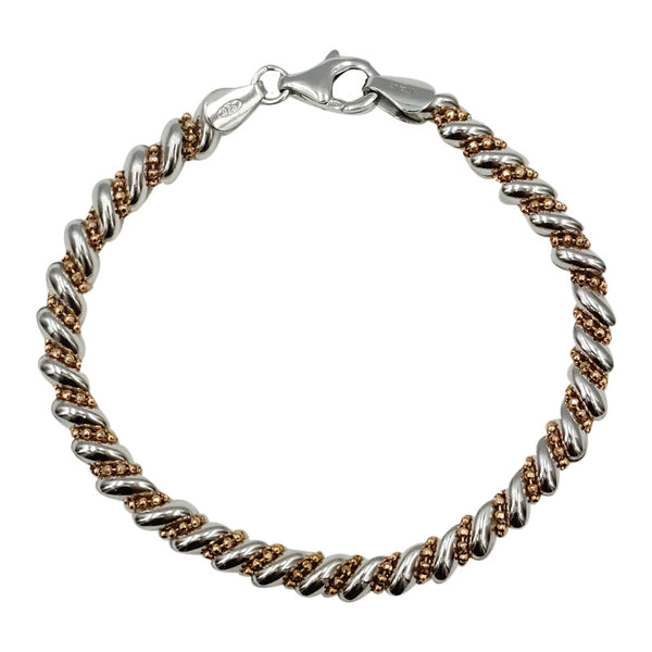 Real Effect Ladies Two Tone Silver Rose Gold Plated Bracelet 7inch 9.7g - Richard Miles Jewellers