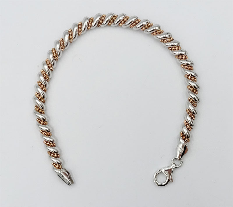Real Effect Ladies Two Tone Silver Rose Gold Plated Bracelet 7inch 9.7g - Richard Miles Jewellers