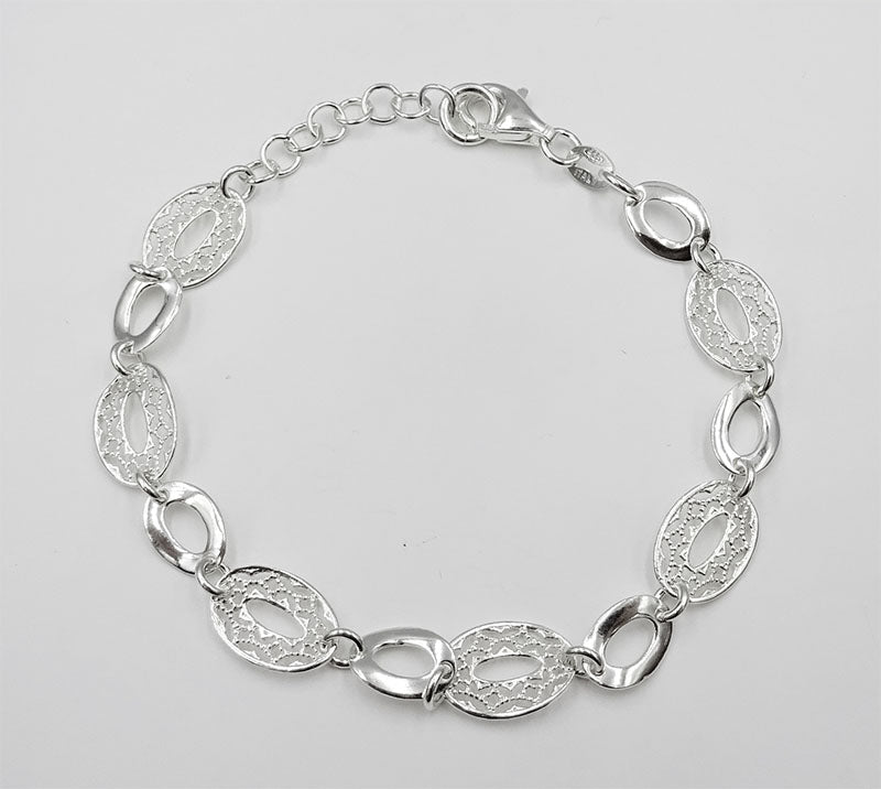 Real Effect Sterling Silver Fancy Detailed Ladies Bracelet 7.5inch 4.8g 8.47mm - Richard Miles Jewellers