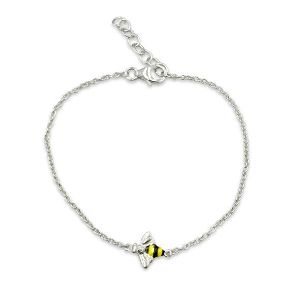 Sterling Silver Fine Chain Enamel Bee Bracelet 8.2"