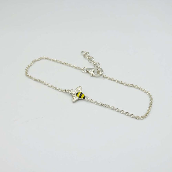 Sterling Silver Fine Chain Enamel Bee Bracelet 8.2"