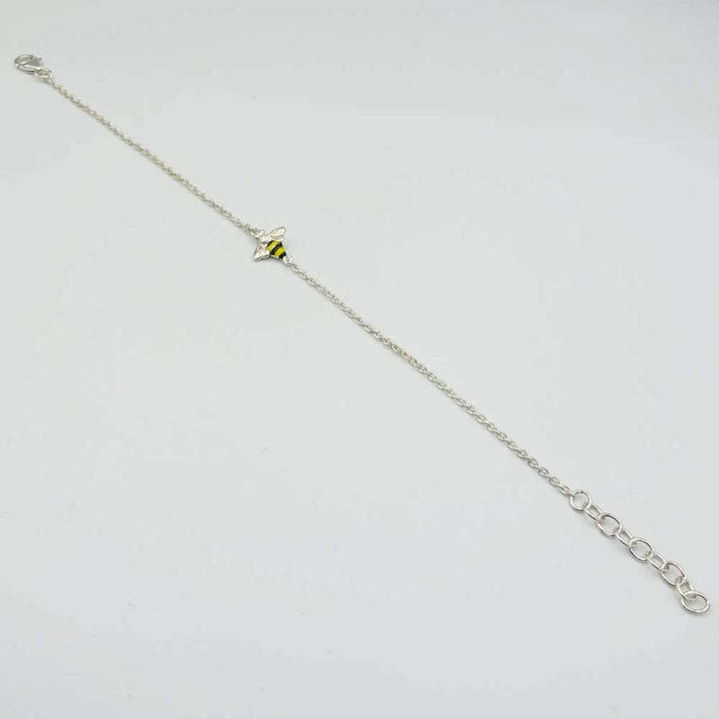 Sterling Silver Fine Chain Enamel Bee Bracelet 8.2"