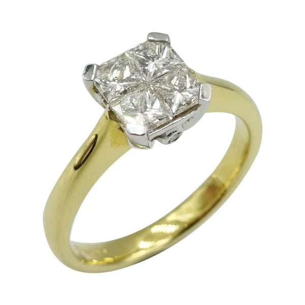 18ct Yellow Gold Square Cut Engagement Diamond Ring 0.75ct