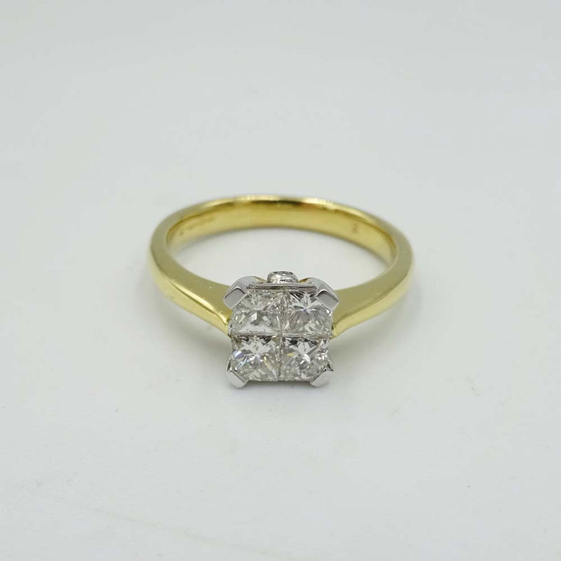 18ct Yellow Gold Square Cut Engagement Diamond Ring 0.75ct