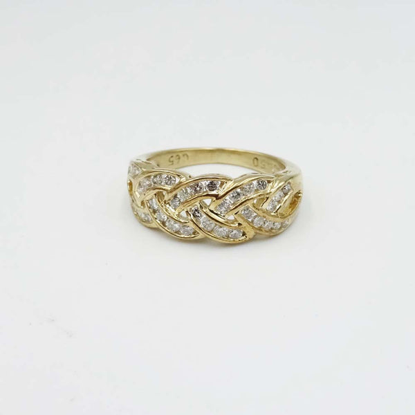 9ct Gold Diamond Set Ring, Plaited Design 3.46gr