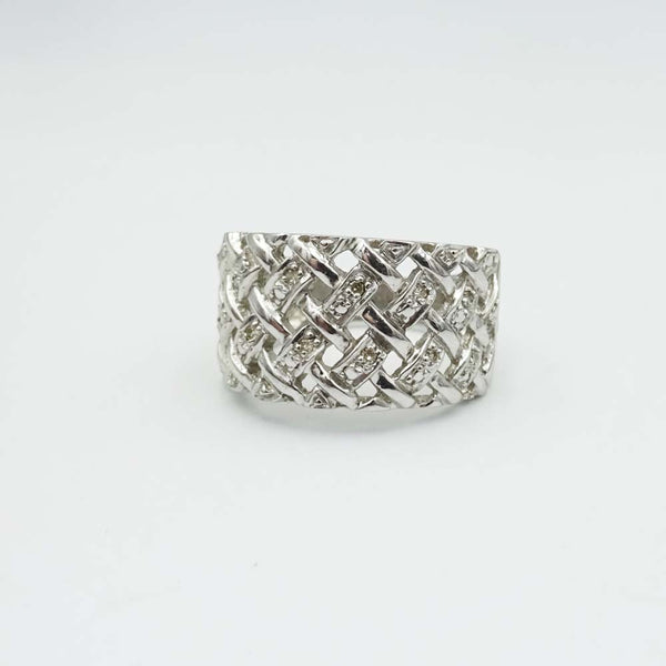 9ct White Gold Diamond Lattice Ring Size N