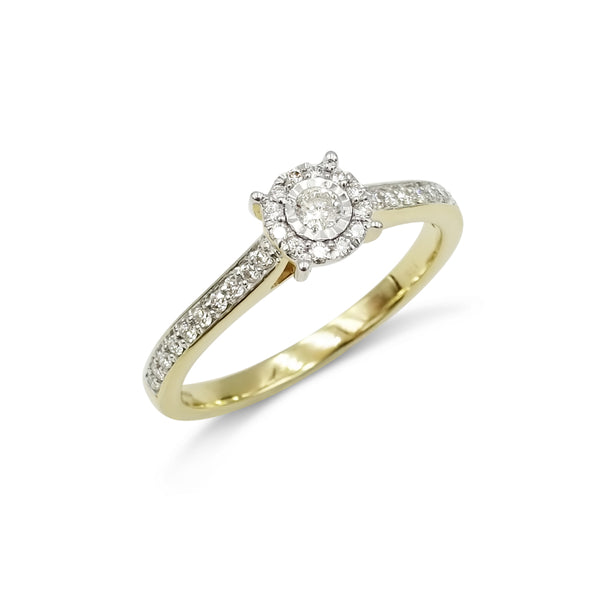 9ct Yellow Gold Diamond Ring Size P 0.27ct