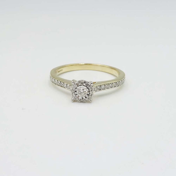 9ct Yellow Gold Diamond Ring Size P 0.27ct