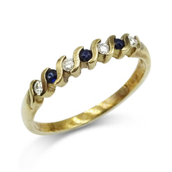 9ct Yellow Gold Sapphire and Diamond Ring Size O