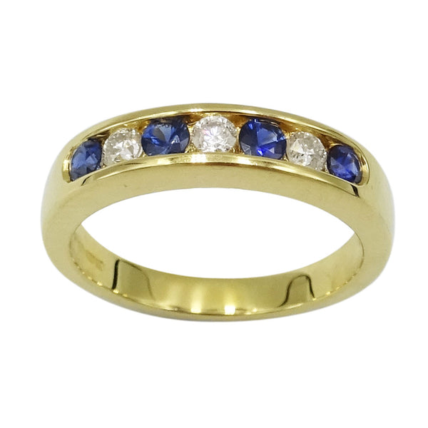 18ct Yellow Gold Sapphire & Diamond Half Eternity Ring Size J - Richard Miles Jewellers