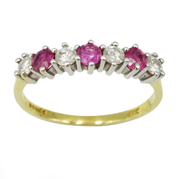 18ct Yellow Gold Ladies Ruby & Diamond Half Eternity Ring Size O - Richard Miles Jewellers