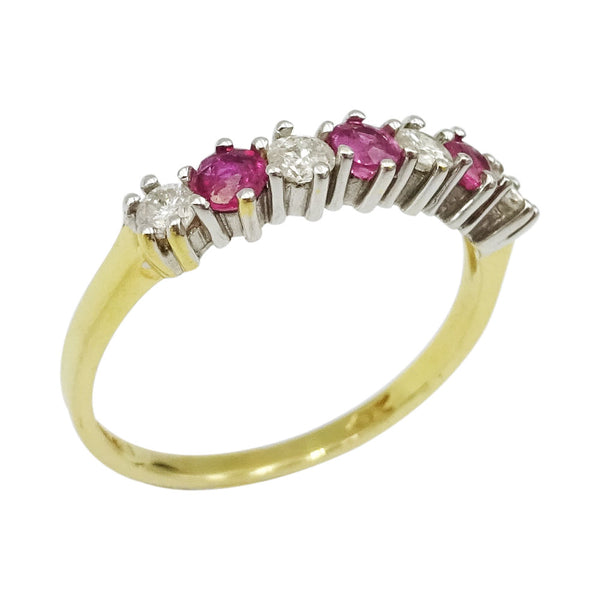 18ct Yellow Gold Ladies Ruby & Diamond Half Eternity Ring Size O - Richard Miles Jewellers