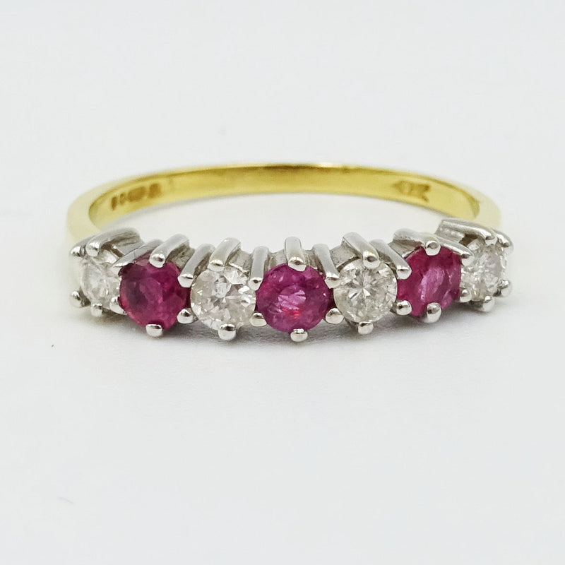 18ct Yellow Gold Ladies Ruby & Diamond Half Eternity Ring Size O - Richard Miles Jewellers