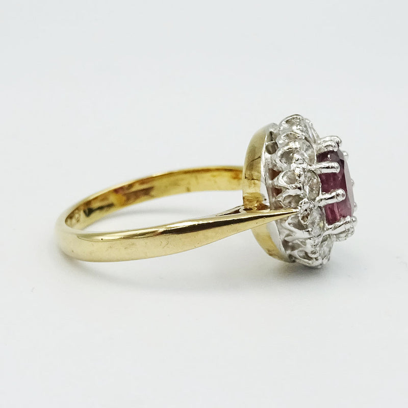 9ct Gold Ladies Diamond & Ruby Cluster Ring Size L - Richard Miles Jewellers