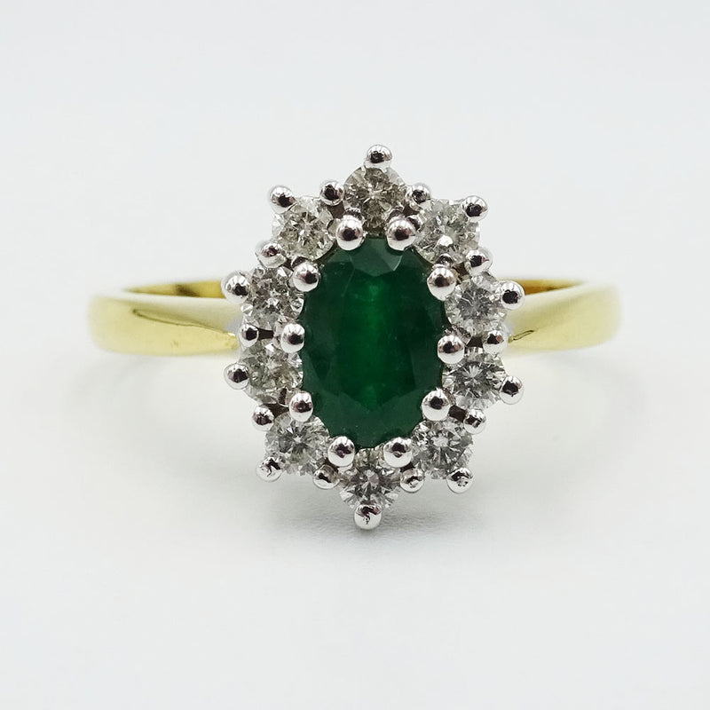 18ct Gold Green Emerald & Diamond Cluster Ring 1.00ct - Richard Miles Jewellers