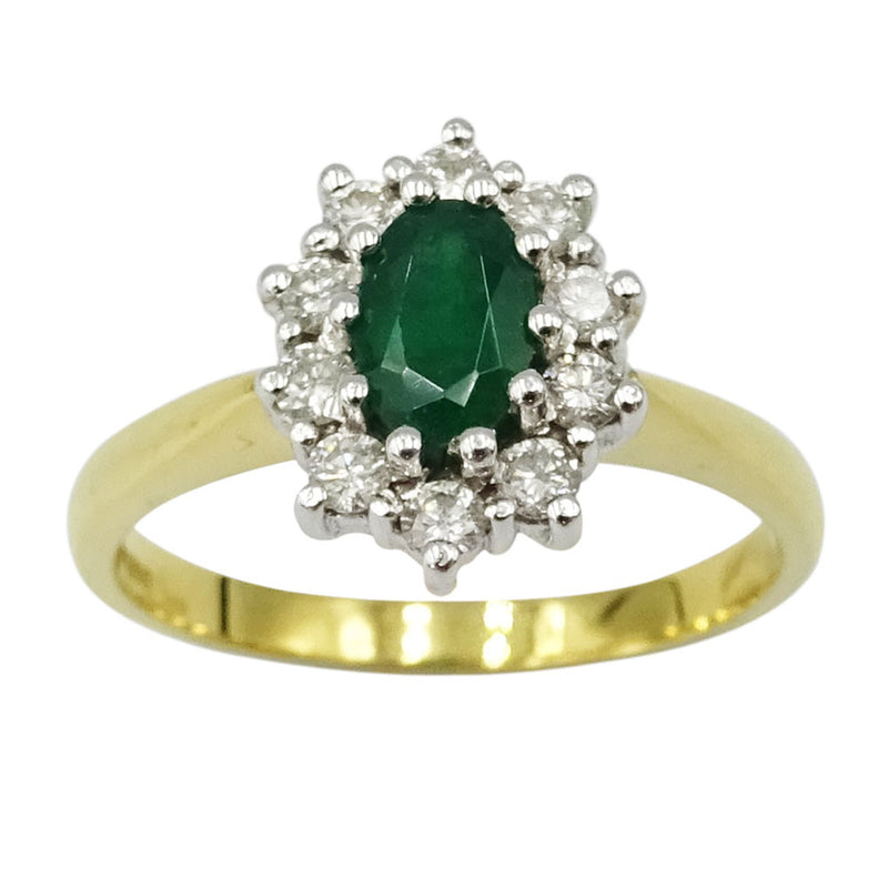 18ct Gold Green Emerald & Diamond Cluster Ring 1.00ct - Richard Miles Jewellers