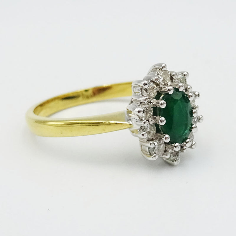 18ct Gold Green Emerald & Diamond Cluster Ring 1.00ct - Richard Miles Jewellers