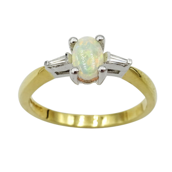 18ct Yellow Gold Diamond & White Opal Ring Size P  0.28ct - Richard Miles Jewellers