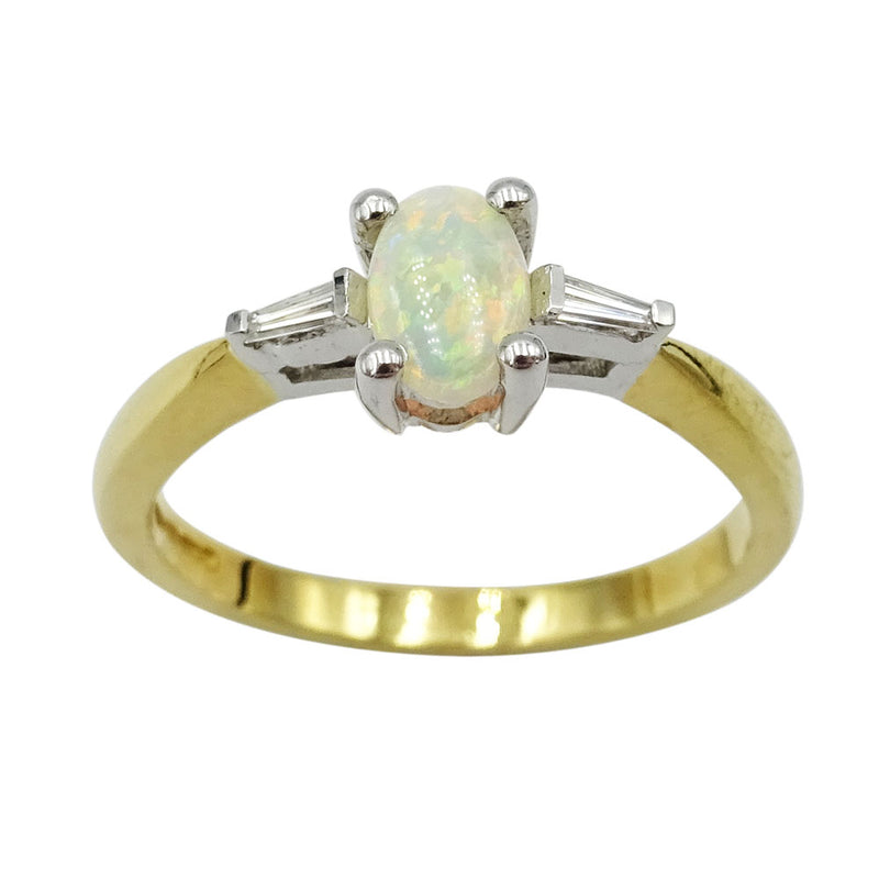 18ct Yellow Gold Diamond & White Opal Ring Size P  0.28ct - Richard Miles Jewellers