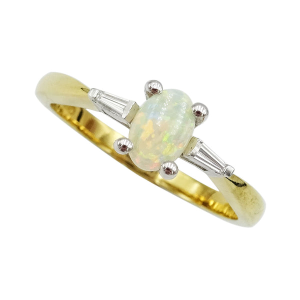 18ct Yellow Gold Diamond & White Opal Ring Size P  0.28ct - Richard Miles Jewellers